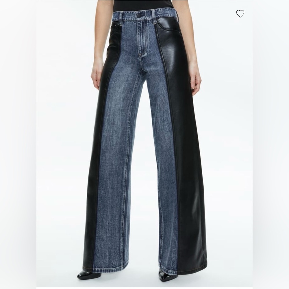 Alice & Olivia Trish Vegan leather / denim jeans - Picture 5 of 7